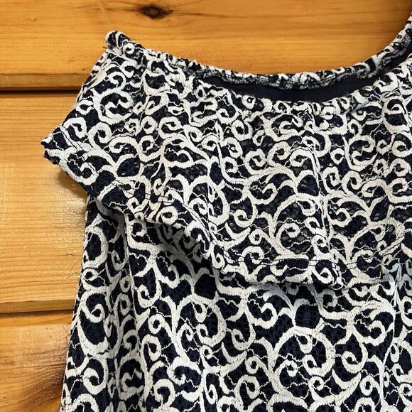 Bebop Lace One-Shoulder Blue & White Lined  Ruffle Mini Dress L - Picture 3 of 6